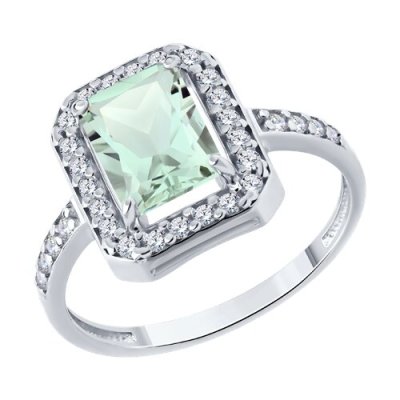 Кольцо серебряное с празиолитом и фианитами «Мятный Шик» Соколов (арт.92014630)