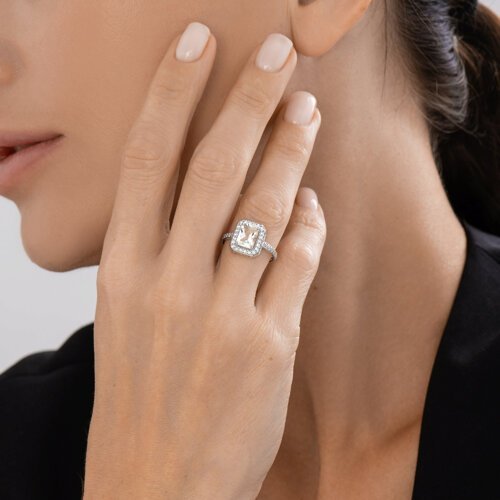 Кольцо серебряное с празиолитом и фианитами «Мятный Шик» Соколов (арт.92014630)