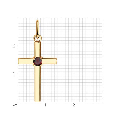 Подвеска крест золотая пробы 585 с гранатом (Арт.732282)
