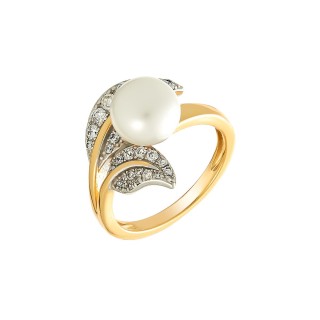 Кольцо серебряное с жемчугом и фианитами «Nautilus Grace» Fresh Jewelry (арт.PI-R2442-2-X-WL-PN-X-W)