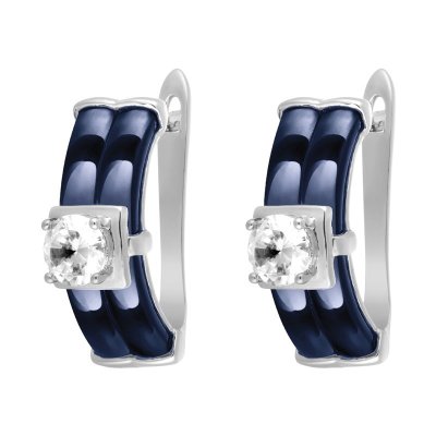 Серьги из серебра с керамикой и куб. цирконием (Арт.tc-e00707-vl-w-w-x-x)