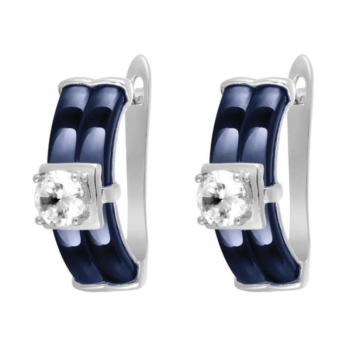 Серьги из серебра с керамикой и куб. цирконием (Арт.tc-e00707-vl-w-w-x-x)