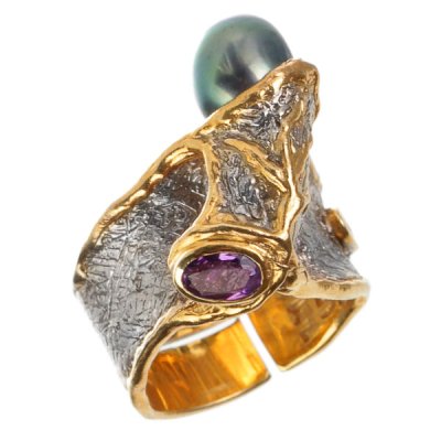 Кольцо с аметистом и жемчугом «Тайна сумерек» Beavers (арт.BS_1084JB_A_OX)