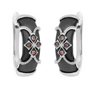 Серьги серебряные с керамикой и кубическим цирконием «Black Ceramic Grace» Fresh Jewelry (арт.TM-E01248-B-WB-X-X-DB)