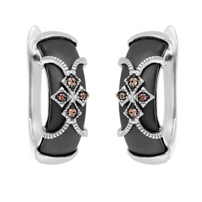 Серьги серебряные с керамикой и кубическим цирконием «Black Ceramic Grace» Fresh Jewelry (арт.TM-E01248-B-WB-X-X-DB)