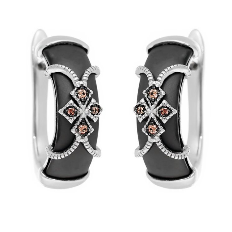 Серьги из серебра с керамикой и куб. цирконием (Арт.tm-e01248-b-wb-x-x-db)