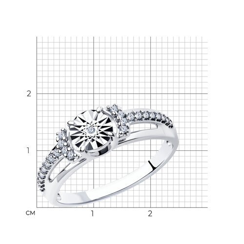 Кольцо из серебра с бриллиантом и фианитами (Арт.87010056)