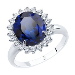 Кольцо из серебра с синим корунд (синт.) и фианитами (Арт.88010061)