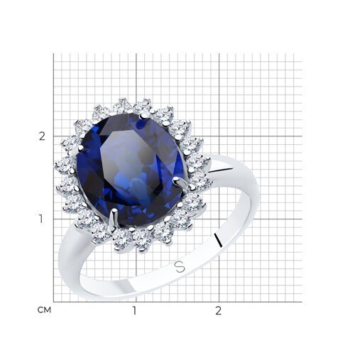 Кольцо из серебра с синим корунд (синт.) и фианитами (Арт.88010061)