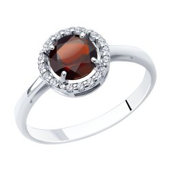 Кольцо из серебра с гранатом и фианитами (Арт.92011018)