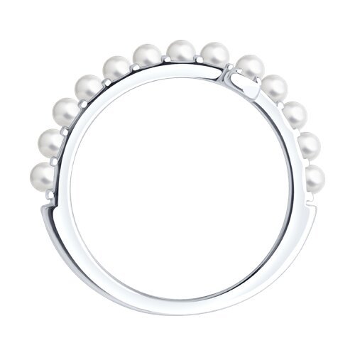 Кольцо из серебра с синтетическим жемчугом и фианитами (Арт.94014597)
