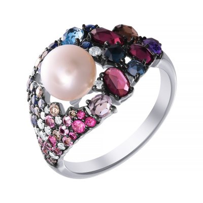 Кольцо из белого золота с бриллиантом и жемчугом (Арт.mkrg0557_dn_sm_mc_wp_wg)