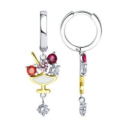 Серьги из золочёного серебра с корундами и фианитами (Арт.94026661)