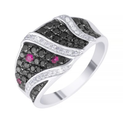 Кольцо из белого золота с бриллиантом и рубином (Арт.r25295_ko_db_ru_wg)