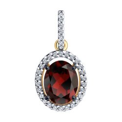 Подвеска из золочёного серебра с гранатом и фианитами (Арт.93-330-01999-3)