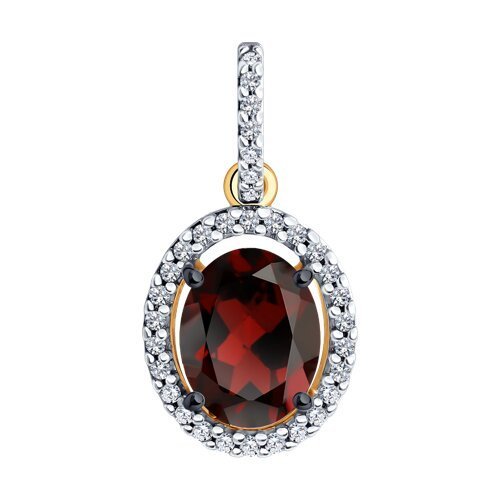 Подвеска из золочёного серебра с гранатом и фианитами (Арт.93-330-01999-3)