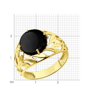 Кольцо из золочёного серебра с агатом «Ночная Листва» Соколов (арт. 93-310-01896-1)