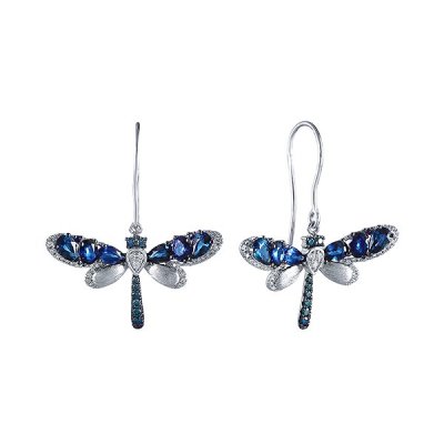 Серьги из белого золота с бриллиантом и сапфиром (Арт.sb00163e-w-s_sr_dl_sa_wg)