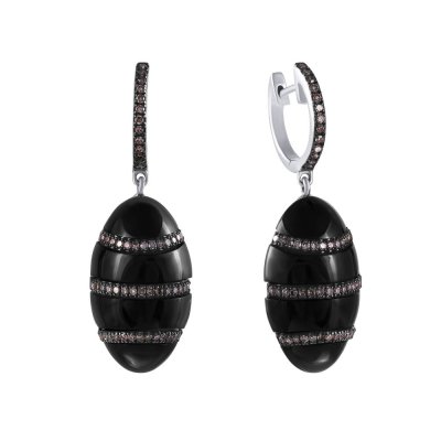 Серьги из белого золота с бриллиантом и ониксом (Арт.we00351y-3_sr_dn_ox_wg)