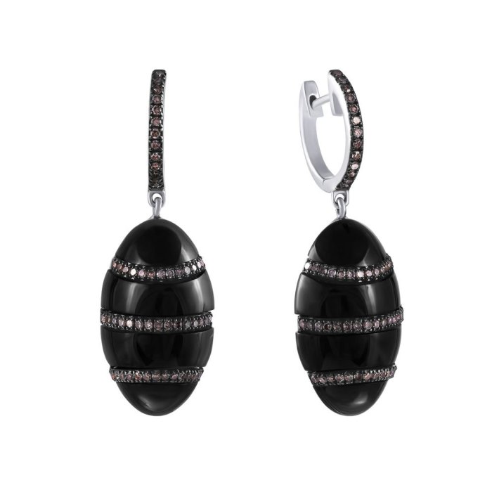 Серьги из белого золота с бриллиантом и ониксом (Арт.we00351y-3_sr_dn_ox_wg)