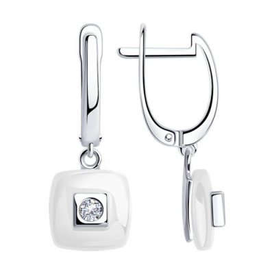 Серьги из серебра с керамикой и фианитами «Белая Орбита» SOKOLOV (арт.94-121-01278-2)