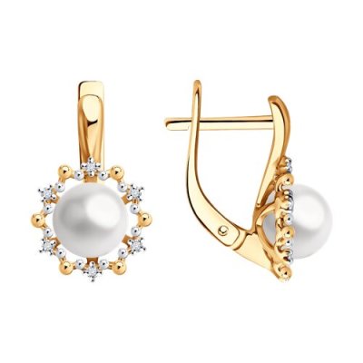 Серьги из золота с бриллиантами и жемчугом (Арт.51-220-02021-1)