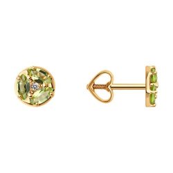 Серьги пусеты золотые пробы 585 с хризолитом (Арт.51-322-02093-2)