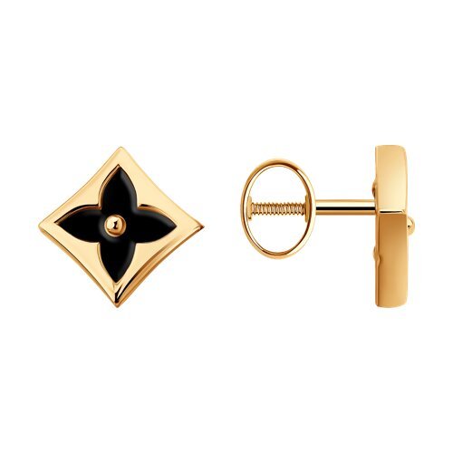 Серьги пусеты золотые пробы 585 с ониксом (Арт.729100) Серьги пусеты золотые пробы 585 с ониксом (Арт.729100)