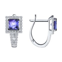 Серьги из белого золота с бриллиантами и танзанитами (Арт.6024190)