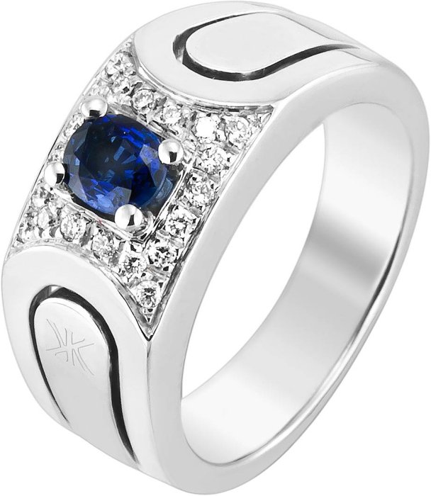 Кольцо из белого золота с бриллиантом и сапфиром (Арт.3411a2)