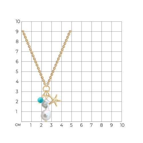 Колье из золочёного серебра с бирюзой и жемчугом «Морская Звезда» Соколов (арт.93-370-00026-1)