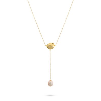 Ожерелье из серебра с жемчугом и куб. цирконием (Арт.rb-n336-1-x-l-pn-x-w)