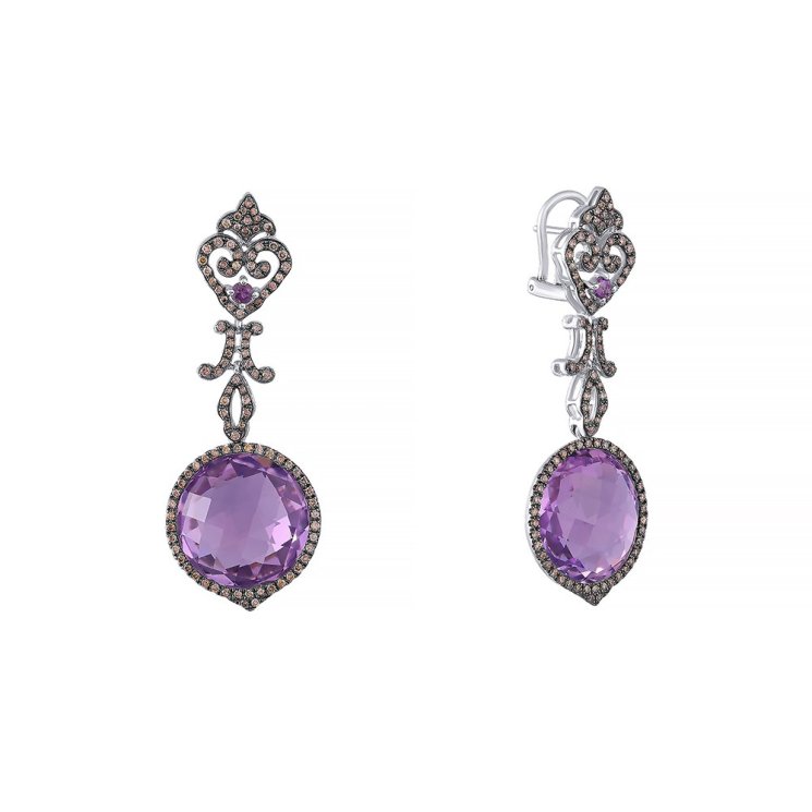 Серьги из белого золота с аметистом и бриллиантом (Арт.er-32659_sr_dn_am_wg)