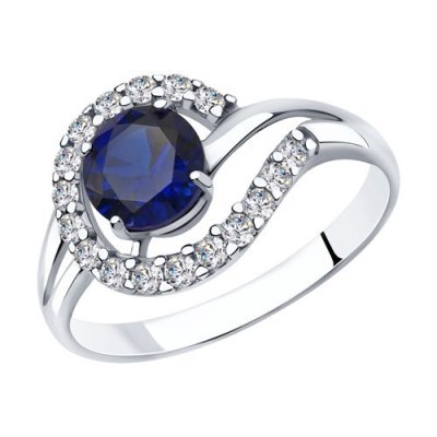 Кольцо из серебра с синим корунд (синт.) и фианитами (Арт.88010063)