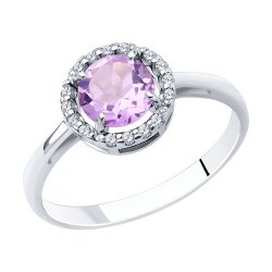 Кольцо из серебра с аметистом и фианитами (Арт.92011020)