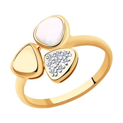 Кольцо из золота с бриллиантами и дуплетом из натурального кварца и перламутра (Арт.1011883-5)