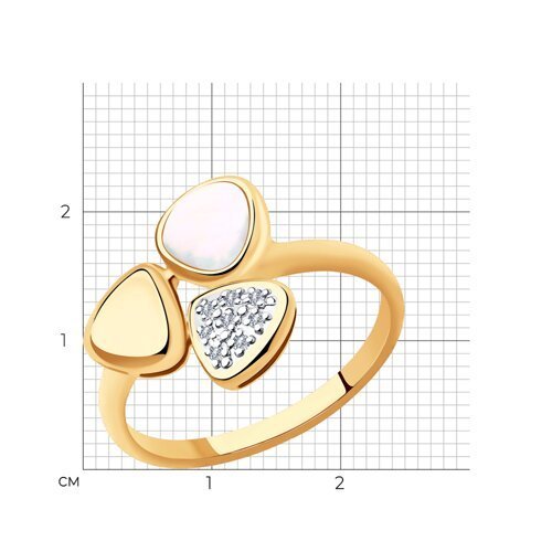 Кольцо из золота с бриллиантами и дуплетом из натурального кварца и перламутра (Арт.1011883-5)