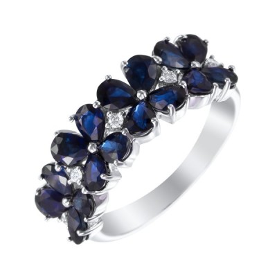 Кольцо с бриллиантами и сапфирами «Ночной Сад» JVG (арт.R14266S-DN_KO_SA_WG)