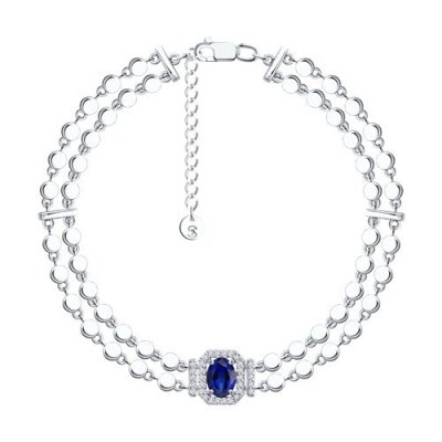 Браслет из белого золота с бриллиантами и сапфиром (Арт.2050084-3)