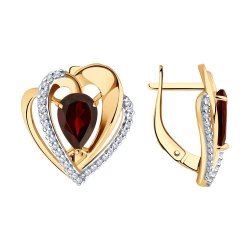 Серьги из золочёного серебра с гранатами и фианитами (Арт.93-320-00545-1)