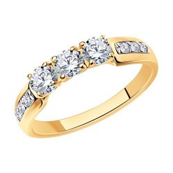Кольцо из золочёного серебра с фианитами (Арт.93010807)