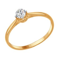 Кольцо из золочёного серебра с фианитом (Арт.93011087)