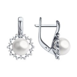 Серьги из белого золота с бриллиантами и жемчугом (Арт.52-220-02091-1)