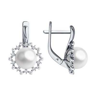 Серьги из белого золота с бриллиантами и жемчугом (Арт.52-220-02091-1)