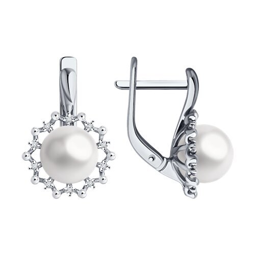Серьги из белого золота с бриллиантами и жемчугом (Арт.52-220-02091-1)