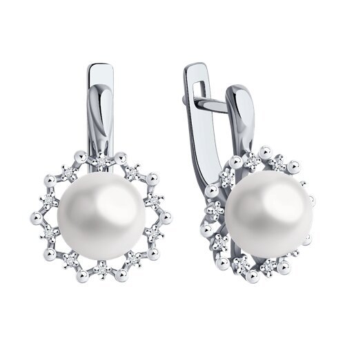 Серьги из белого золота с бриллиантами и жемчугом (Арт.52-220-02091-1)