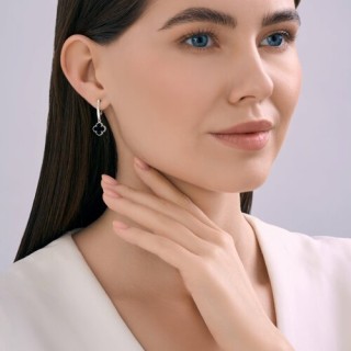 Серьги серебро с ониксом «Чёрный клевер» Соколов (арт.8302)