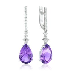 Серьги из золота с аметистом и бриллиантом Русские Самоцветы (Арт.92028)