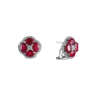 Серьги с бриллиантами и рубинами «Алая роза» из белого золота 585, MyJewels (арт.AAE4323_SR_RU_WG)