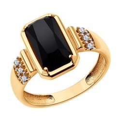 Кольцо из золочёного серебра с агатом и фианитами (Арт.93-310-02084-1)